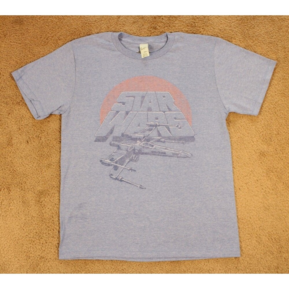 Mad Engine Star Wars X-Wing Retro Vintage Logo Graphic T-Shirt (YL) Light Blue